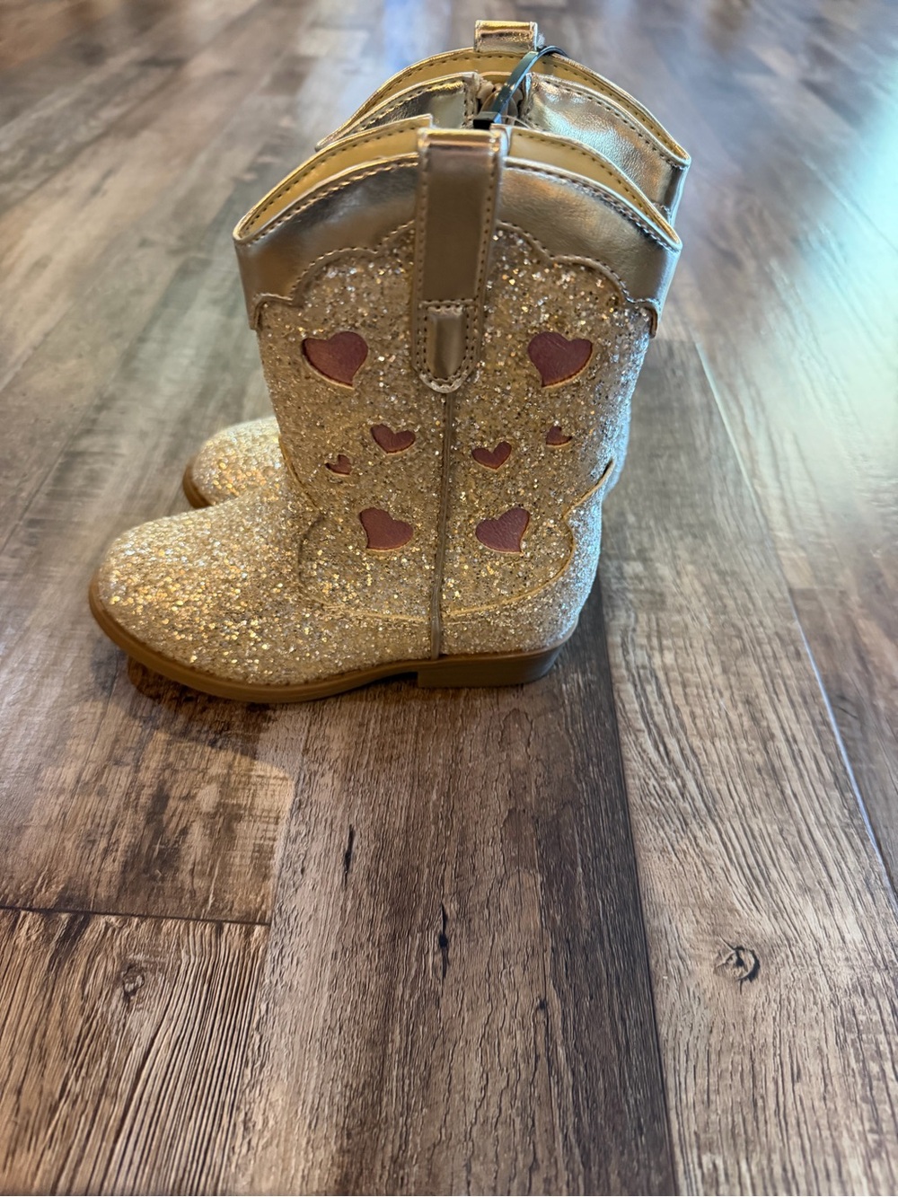 NWT Cat & Jack Kids Glitter Heart Cowboy Boots - Gold with Pink Accents Sz 8